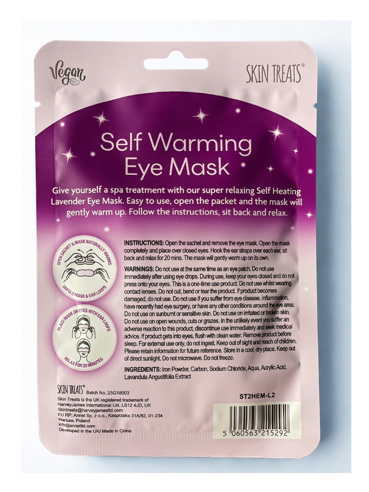 Lavender Warming Eye Mask - Relaxing, Soothing (1 mask)