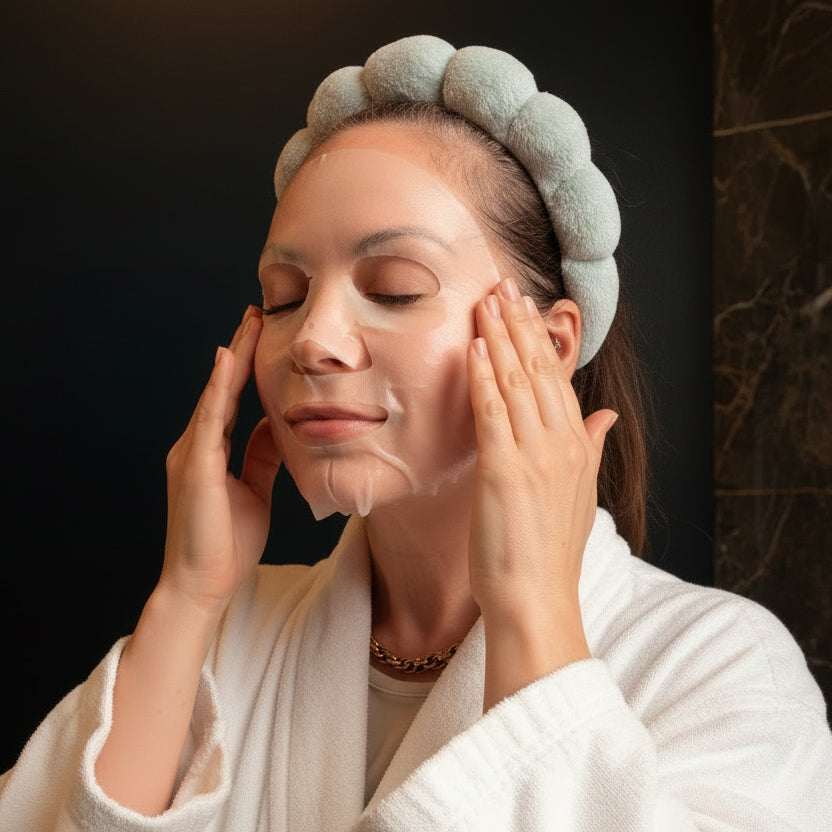 Person with a face mask on against a dark background