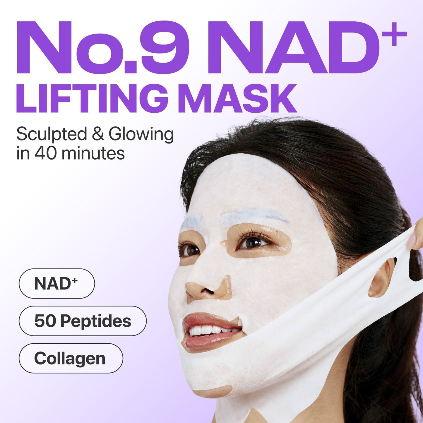 Title: Numbuzin No.9 NAD+ Lifting Bundle — 4-Pack Full Face Sheet Masks + 50ml NAD+ Peptide Essence — Anti‑Ageing, Firming & Jaw‑Lift