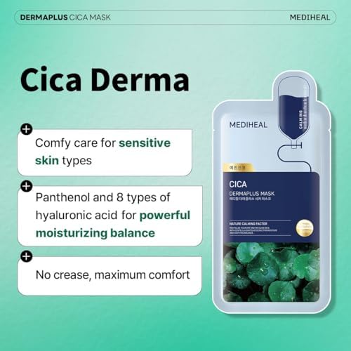 Mediheal Dermaplus Sheet Mask 10PC – Birch, Cica, Hyaluronic Acid, Aloe, Heartleaf – 5 Random Variants, 2 Pieces Each – Korean Skincare Set, Beauty Gift for All Skin Types|B0DYNQ1MCM