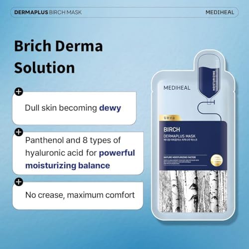Mediheal Dermaplus Sheet Mask 10PC – Birch, Cica, Hyaluronic Acid, Aloe, Heartleaf – 5 Random Variants, 2 Pieces Each – Korean Skincare Set, Beauty Gift for All Skin Types|B0DYNQ1MCM