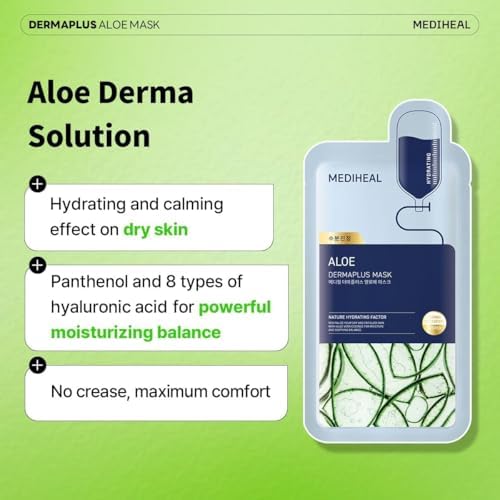 Mediheal Dermaplus Sheet Mask 10PC – Birch, Cica, Hyaluronic Acid, Aloe, Heartleaf – 5 Random Variants, 2 Pieces Each – Korean Skincare Set, Beauty Gift for All Skin Types|B0DYNQ1MCM