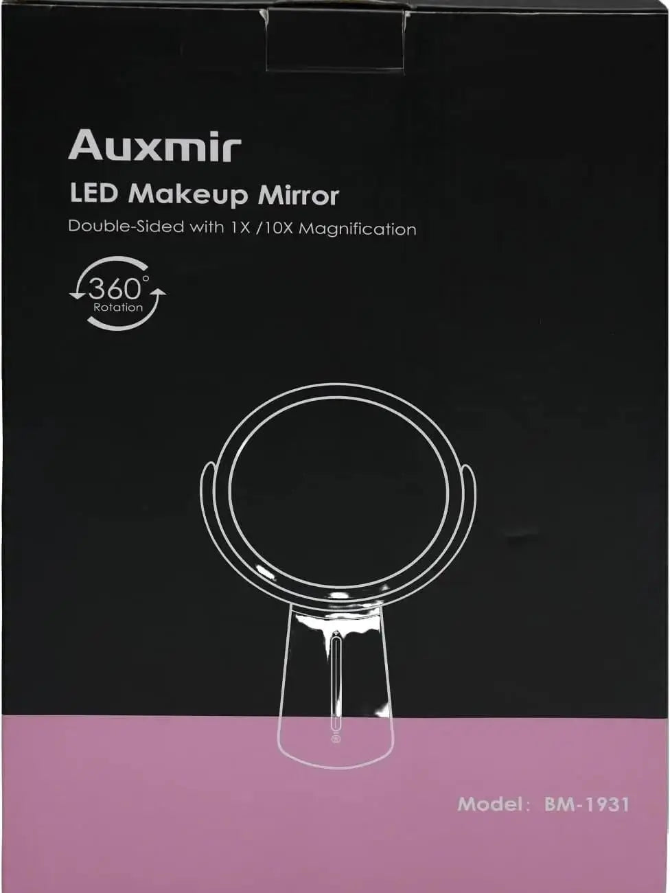 Makeup Mirror with Lights, 8.3'' Double-sided 10X/1X Magnifying Mirror, 2500mAh USB Rechargeable Mirrors with 52 LED lights and 10 Brightness, 360° Rotating Face K