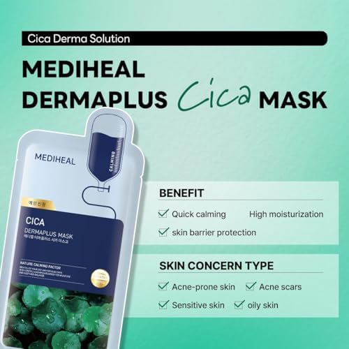 Mediheal Dermaplus Sheet Mask 10PC – Birch, Cica, Hyaluronic Acid, Aloe, Heartleaf – 5 Random Variants, 2 Pieces Each – Korean Skincare Set, Beauty Gift for All Skin Types|B0DYNQ1MCM
