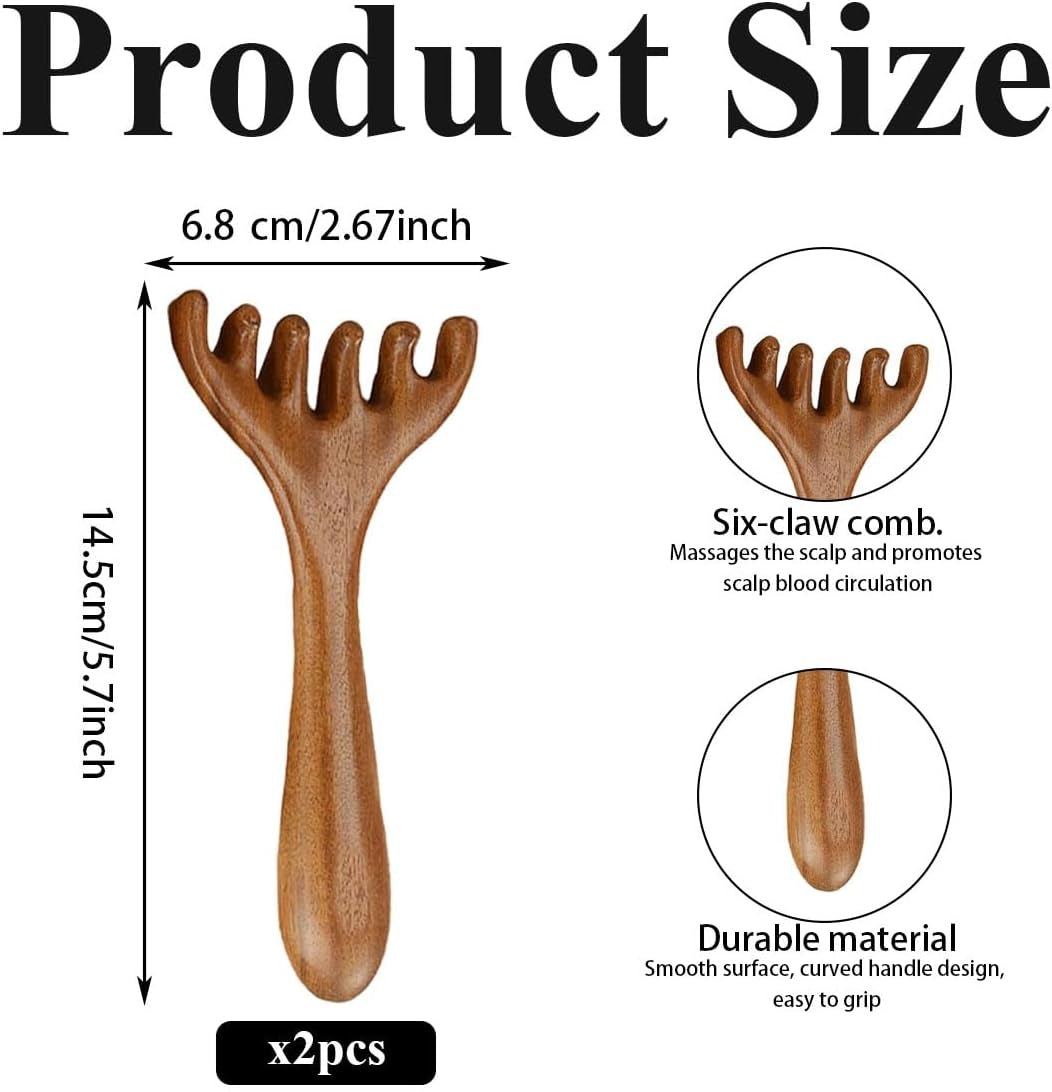 2 Pcs Six Claw Wooden Handheld Scalp Massage Comb Portable Relaxation Stress Relief Head Scratcher