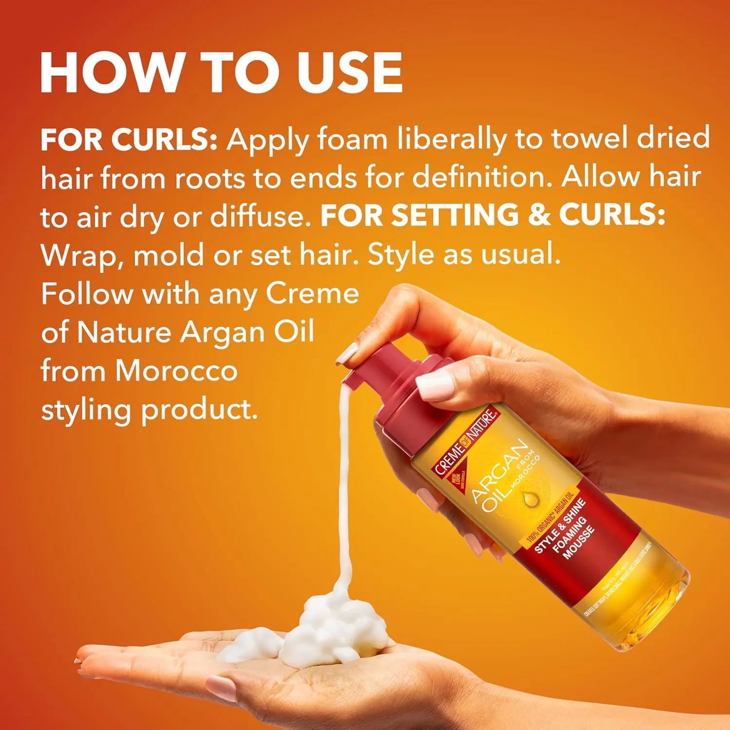 Creme of Nature Argan Oil Foaming Mousse - Curl Definition Shine & Moisture 100% Pure Moroccan Oil  7floz Face K