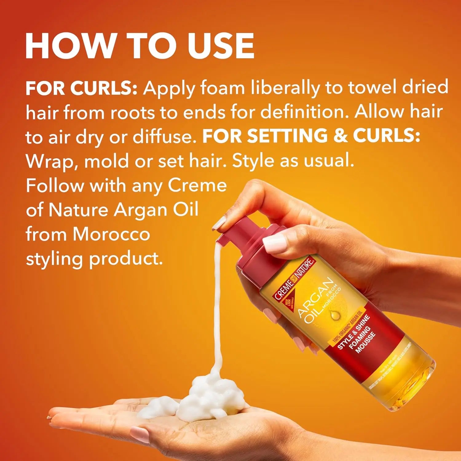 Creme of Nature Argan Oil Foaming Mousse - Curl Definition Shine & Moisture 100% Pure Moroccan Oil  7floz Face K