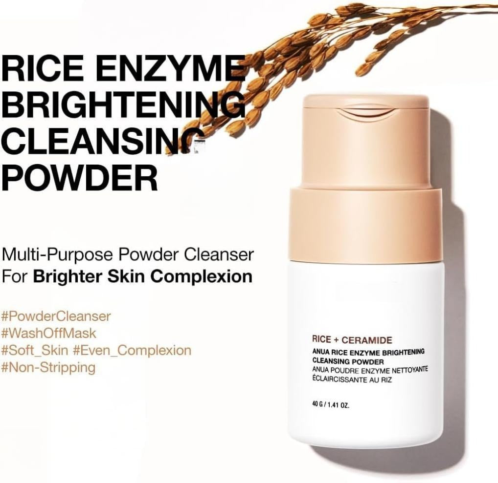 ANUA Rice Enzyme Brightening Cleansing Powder, Facial Cleanser, Gentle Face Wash for Hydration, Rice Mask, Exfoliator, Ceramide, Radiant Skin, Korean Skincare, Fragrance Free, 40g