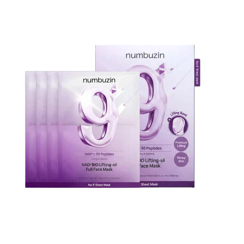 Numbuzin 9 sheet mask packaging on a white background