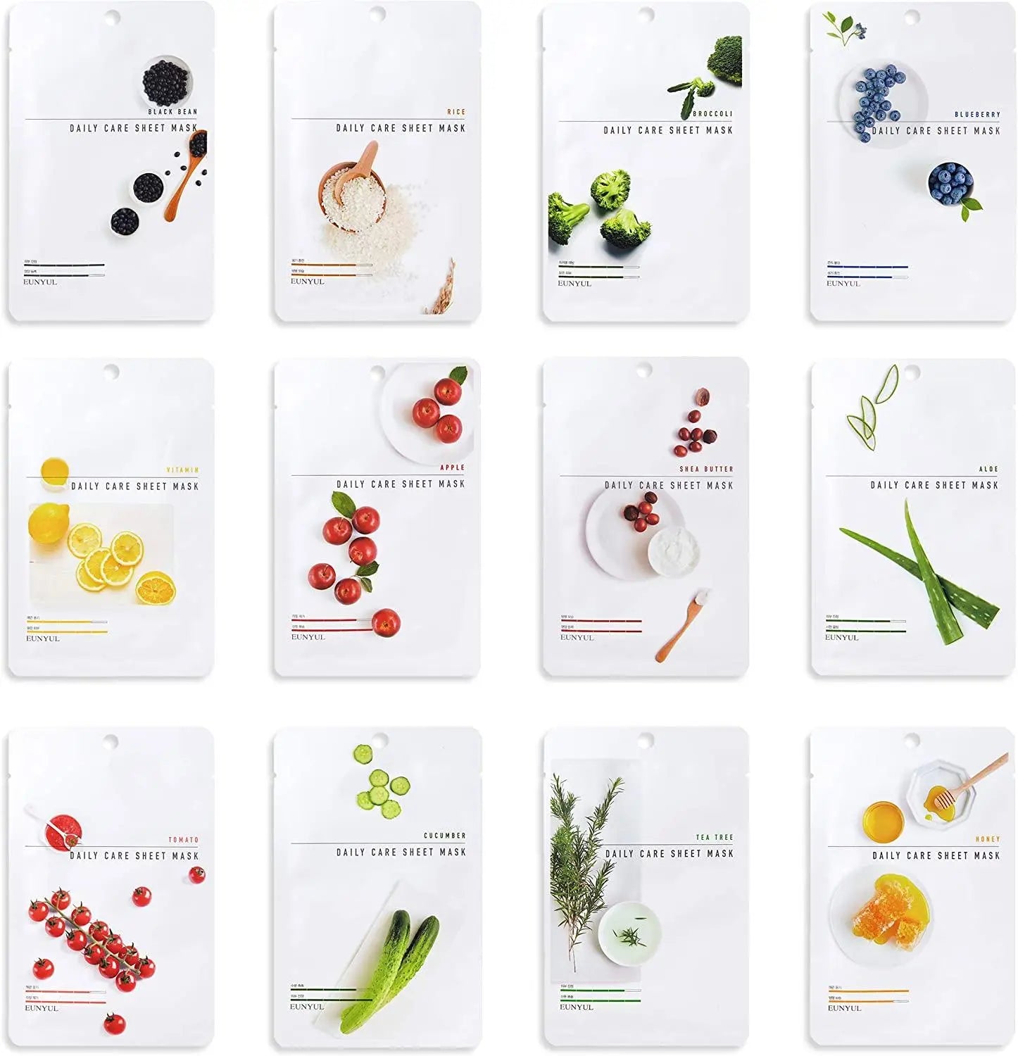EUNYUL Face Sheet Mask Pack 12 - Korean Skincare Hydrating Facial Masks (12 sheets) Face K