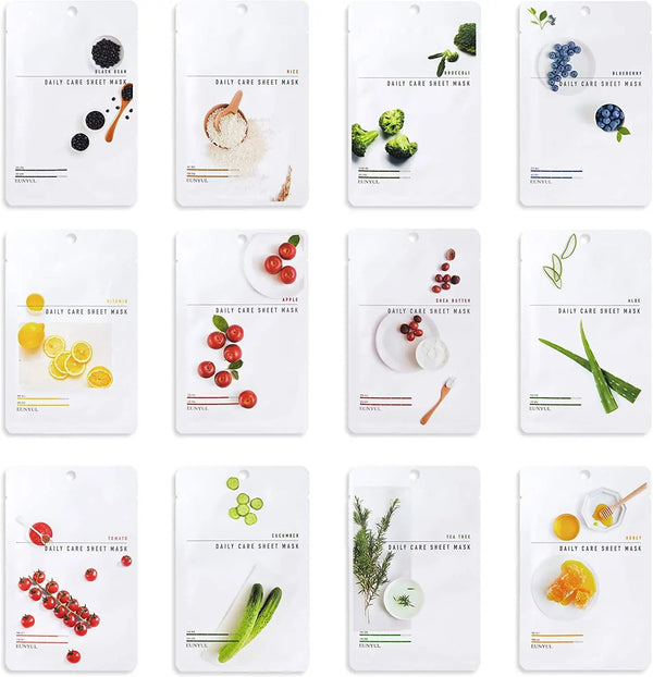EUNYUL Face Sheet Mask Pack 12 - Korean Skincare Hydrating Facial Masks (12 sheets) Face K