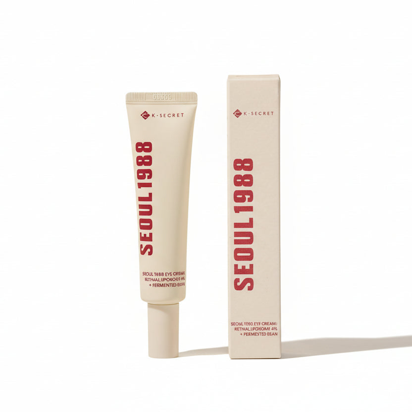 SEOU 1988 skincare product tube and box on a beige background